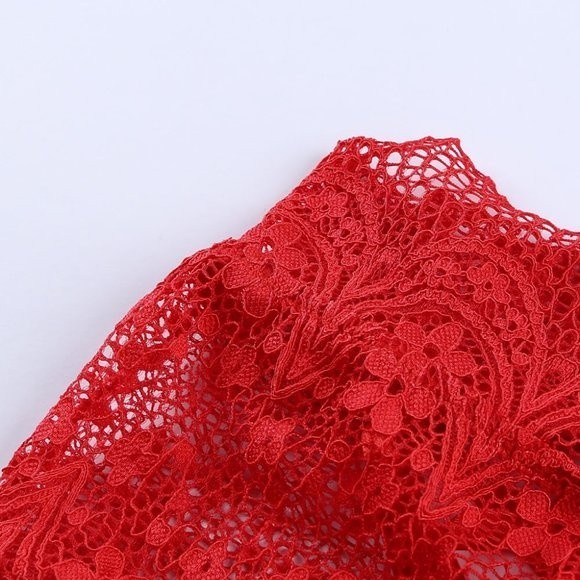 RED Strappy Lace Bralette High Waist Lace Up Panty - Picture 15 of 16